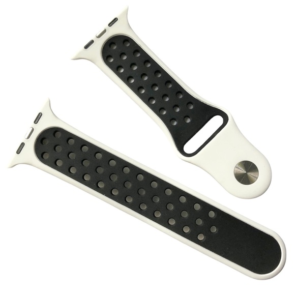 5/$20 NEW WHITE Black Silicone Sport Band Apple Watch 44/45/49mm S/M Holes - Picture 4 of 9